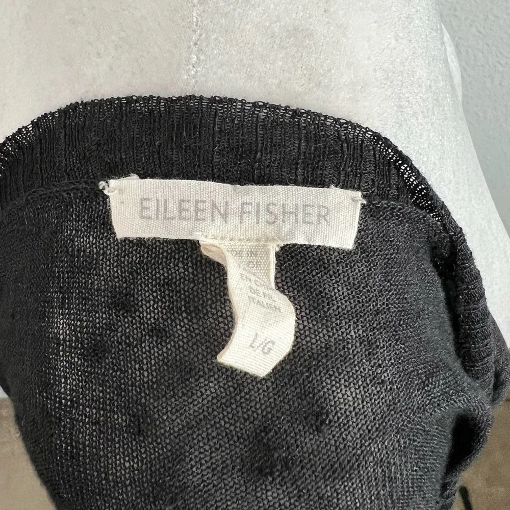 Eileen Fisher Black White Stripe Open Knit Linen Blend Relaxed Slouchy Sweater L - Picture 5 of 6